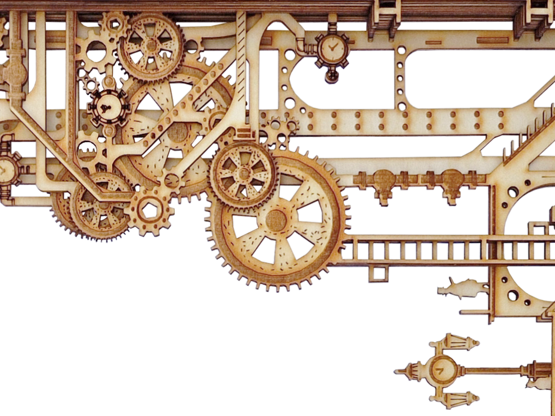 Engrenages & rouages steampunk, METEM Detail de l'oeuvre en bois METEM, tableau artistique sur le thème steampunk. Engrenages et rouages.